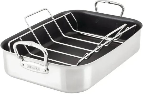 Hestan - Provisions 16.5" x 11.8" x 3.5" Classic Clad Nonstick Roaster with Stainless Steel Rack - 31685