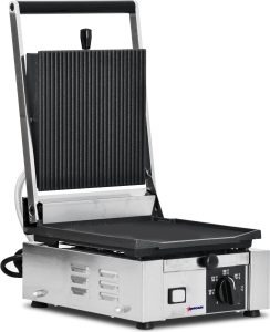 Trento 10″ x 9″ Single Panini Grill with Grooved Top and Smooth Bottom Grill Surface