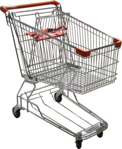 Shopping Cart with Zinc/Chrome Finish and Red Plastic Handles