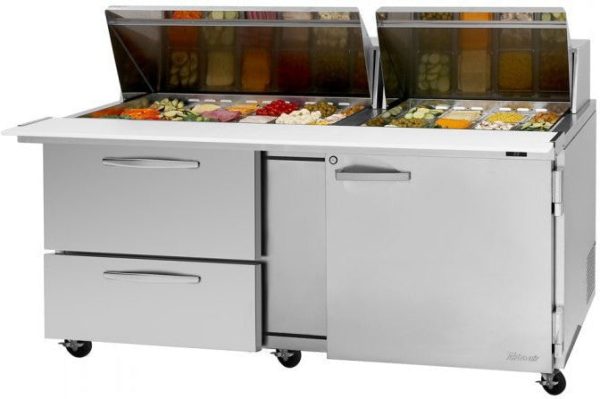 Turbo Air - PRO Series 72.6" Mega Top Sandwich/Salad Prep Table with 2 Drawers and 1 Right Hinged Door - PST-72-30-D2R-N