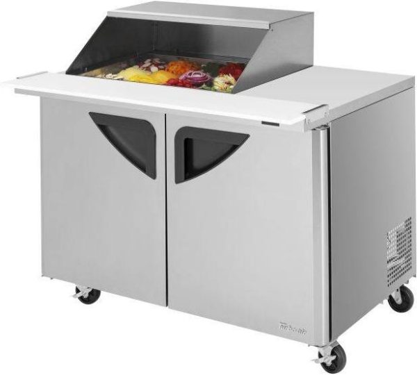 Turbo Air - Super Deluxe 15 Cu Ft 2 Door Mega Top Refrigerated Sandwich Prep Table with Slide-Back Lid - TST-48SD-12M-N-SL(-LW)