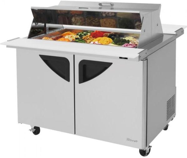 Turbo Air - Super Deluxe 48.25" 2 Door Mega Top Dual Sided Refrigerated Sandwich Prep Table with Stainless Steel Top with 18-Pan Opening - TST-48SD-18-N-DS