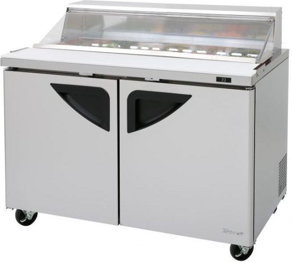 Turbo Air - Super Deluxe 48.25" 2 Door Clear Lid Refrigerated Sandwich Prep Table with Stainless Steel Top with 12-Pan Opening - TST-48SD-N-CL