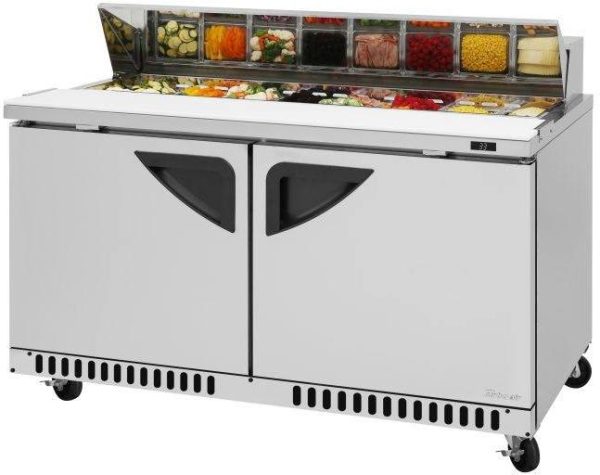 Turbo Air - Super Deluxe 60.25" 2 Swing Door Front Breathing Airflow Mega Top Refrigerated Sandwich Prep Table with stainless steel top with 16-Pan Opening - TST-60SD-FB-N