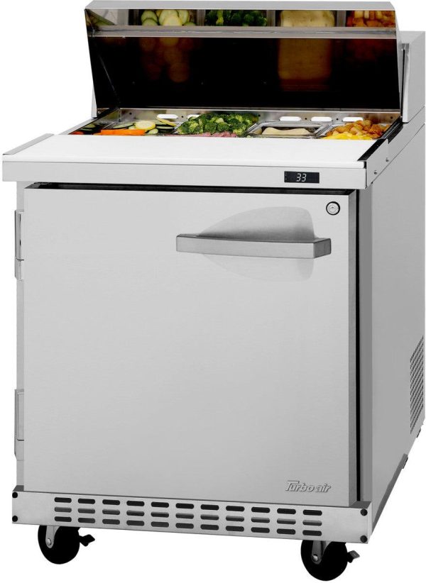 Turbo Air - PRO Series 27.5" Silver Mega One Section Top Sandwich/Salad Prep Table Front Breathing Airflow - PST-28-FB-N(-L)