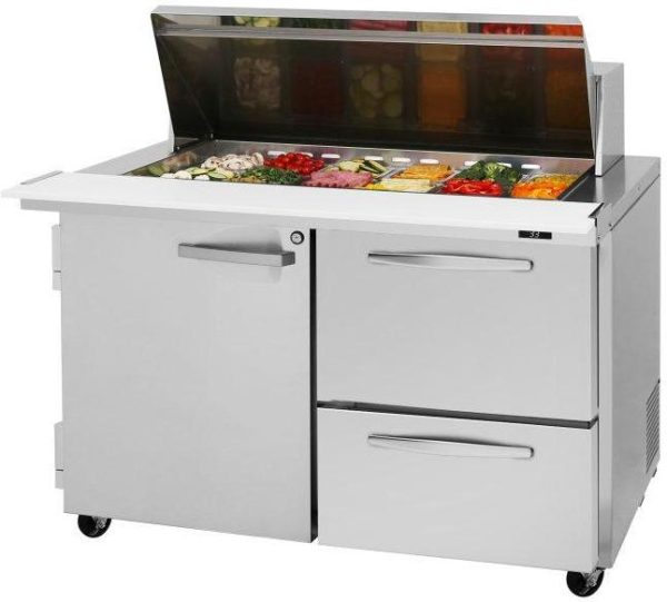 Turbo Air - PRO Series 48.25" Silver Mega Two Section Sandwich/Salad Prep Table with Right Drawer + Left Hinged Door - PST-48-18-D2R(L)-N