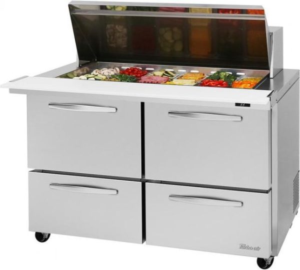 Turbo Air - PRO Series 48" Silver Mega Sandwich/Salad Prep Table with 4 Mega Top Unit-Drawers - PST-48-18-D4-N