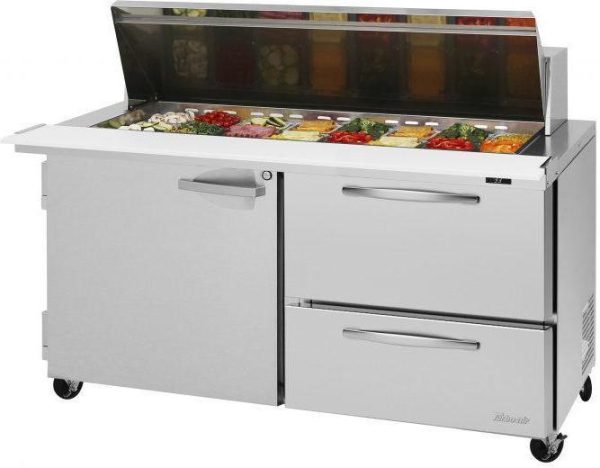 Turbo Air - PRO Series 60.25" Silver Two-Doors Sandwich/Salad Prep Table with 2 Drawers and 1 Left Hinged Door - PST-60-24-D2R(L)-N