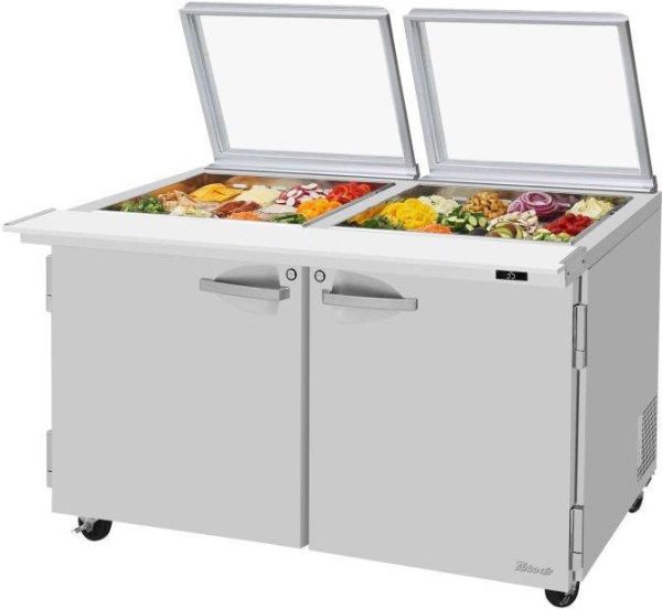 Turbo Air - PRO Series 60.25" Silver Two-Doors Sandwich/Salad Prep Table-Glass Lid with 2 Stainless Steel Shelves - PST-60-24-N-GL