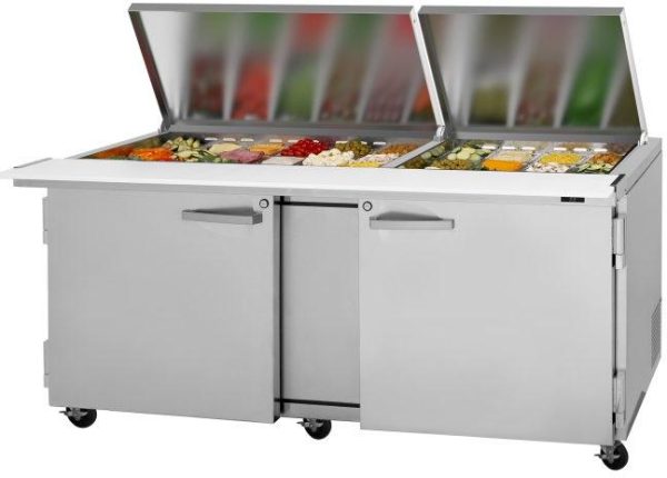 Turbo Air - PRO Series 72.6" Silver Two-Section Mega Top Sandwich/Salad Prep Table with Flat Lid and 2 Shelves - PST-72-30-N-FL