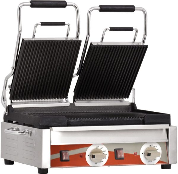 Double Panini Grill with Grooved Plates – 10″ x 18″ Cooking Surface – 220V, 3200W
