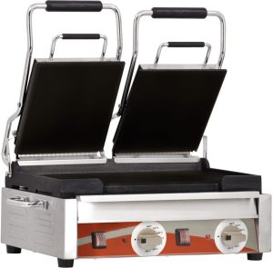 Double Panini Grill with Smooth Plates – 10″ x 18″ Cooking Surface – 220V, 3200W