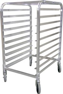 Aluminum Round Top Bun Pan Rack with 10 slides and 3″ spacing
