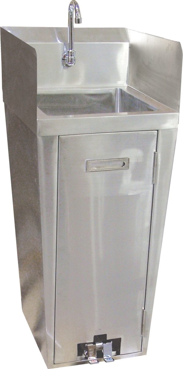 Stainless Steel Pedestal Sink with 2 Side Splashes, Foot Valve and Faucet