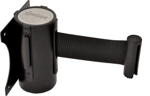 Black Painted Steel Wall-Mounted Stanchion with Retractable Belt Barrier