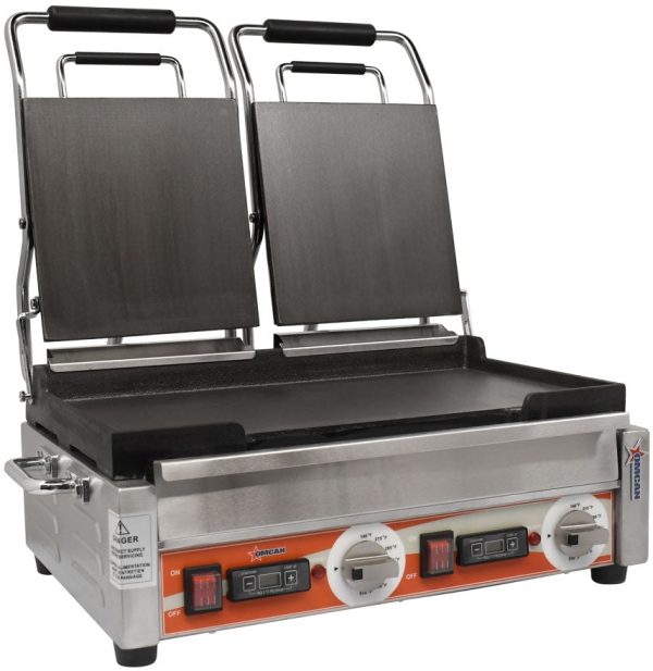 Double Panini Grill with Smooth Plates and Timer – 10″ x 18″ Cooking Surface – 220V, 3200W