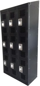 3 Tier, 3 Bank Steel Locker with Mesh Doors – Black