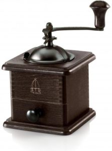 Dark Square Beech Wood and Steel Sheet Manual Traditional Coffee Grinder