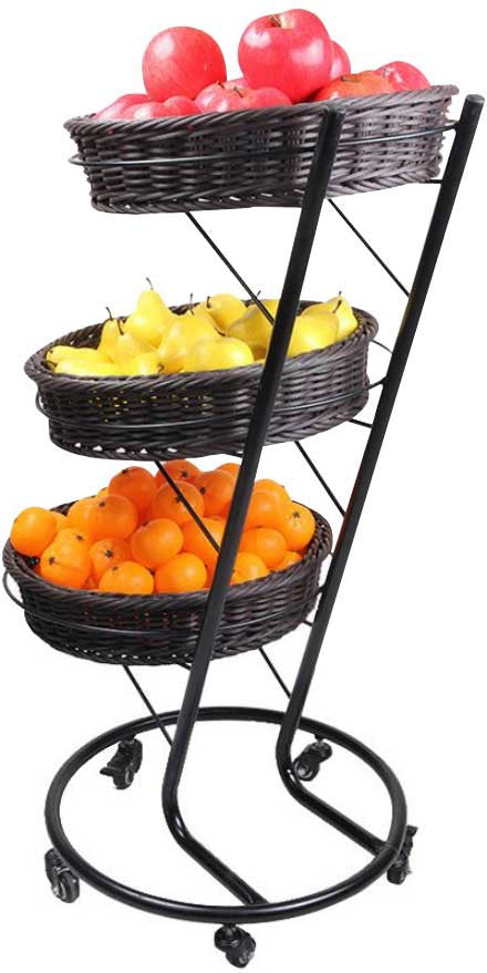 3-Tier Black Display Stand with 5 Wheels
