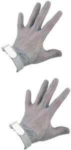 Five Finger Stainless Steel Mesh Glove with White Silicone Strap – Small