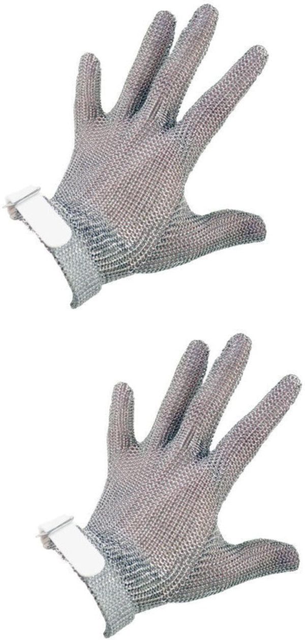 Five Finger Stainless Steel Mesh Glove with White Silicone Strap – Small