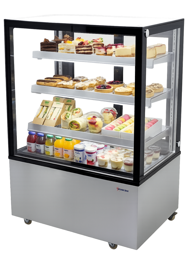 36″ Three (3) Shelf Square Glass Floor Refrigerated Display Case, 13.77 cu.ft (390 L), Stainless Steel