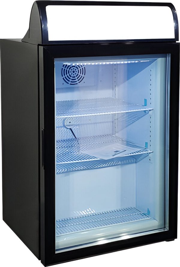 23″ One (1) Glass Door Countertop Display Freezer with Top Lightbox, 3.46 cu.ft. (98 L), Black