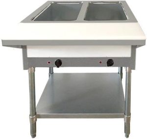 30″ 2 Pan Open Well Electric Steam Table with Cutting Board and Adjustable Undershelf – 240 V, 1 Phase, 2 kW