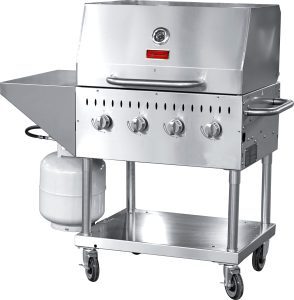 Stainless Steel Propane Outdoor BBQ Grill, 4 Burners, 64000BTU, Top And Side Shelf, 1 Roll Dome