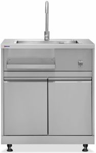 32″ Stainless Steel Hand Sink Cabinet Stand With Faucet, Water Pipe, 2-Door Storage, Storage Tray