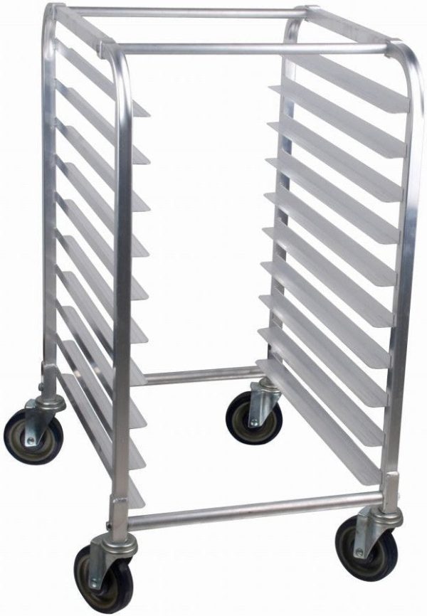 Mobile Steam Table Pan Rack, 10 Slides with 3″ Spacing, Curved Top, Aluminum