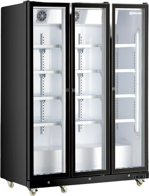 60” Three (3) Glass Door Display Refrigerator with LED Light, 42 cu.ft. (1200 L), Black