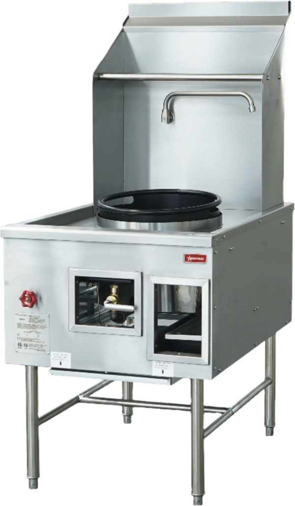 Single Chamber Wok Range with 16″ Ring, Backsplash, Faucet, 125,000 BTU – Natural Gas