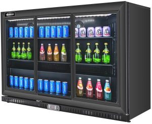 54" Three (3) Sliding Door Back Bar Beverage Cooler with Lock, 11.6 cu.ft (328 L), Black