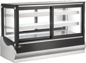 60” Two (2) Shelf Square Refrigerated Self-service Countertop Display Case, 11.4 cu.ft. (325 L), Black