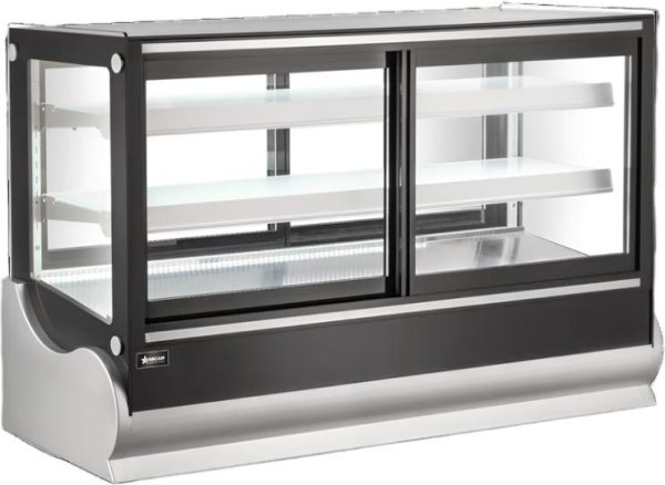 60” Two (2) Shelf Square Refrigerated Self-service Countertop Display Case, 11.4 cu.ft. (325 L), Black