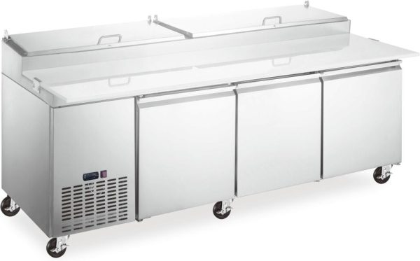 92″ Three (3) Door Refrigerated Pizza Prep Table, 24 cu.ft (680 L), Stainless Steel