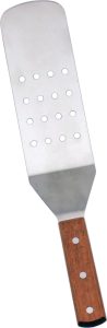 Satin Stainless Steel Flexible Kitchen Turner with 7 1/2″ x 2 7/8″ Perforated blade and Short Wooden Handle