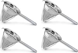 8" Stainless Steel Reinforced Extra Fine Mesh Bouillon Strainer with Hollow Handle
