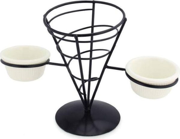 1 Cone French Fry holder with Two 2 oz Ramekins Holder