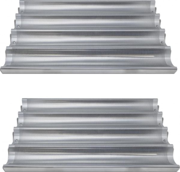 26″ x 18″ Baguette/French Bread Pan, Glazed Aluminum, 4-Loaf 26″ x 3-7/8″ Compartments
