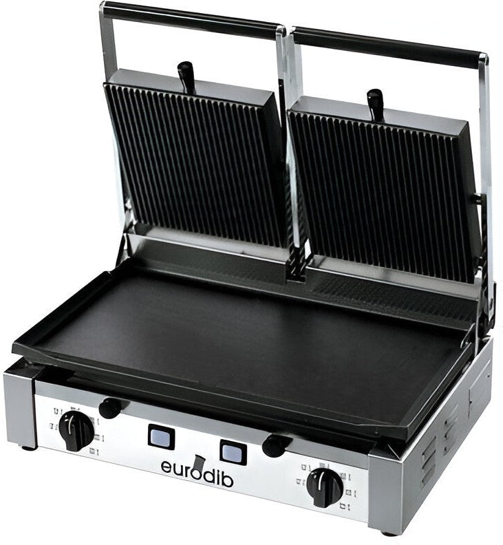 Eurodib - PD Double Electric Panini Grill 220V w/ Ribbed Top & Flat Bottom - SMSPDL3000220 Eurodib - PD Double Electric Panini Grill 220V w/ Ribbed Top & Flat Bottom - SMSPDL3000220