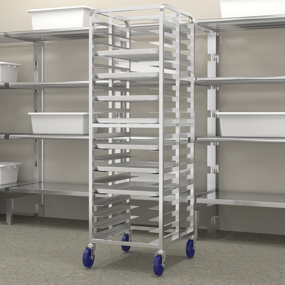 Winholt - Holds 20-18" Trays Heavy Duty, End loading HD Reinforced Sides Pan Rack With 2 Locking Casters - AL-1820B-XB-2LC Winholt - Holds 20-18" Trays Heavy Duty, End loading HD Reinforced Sides Pan Rack With 2 Locking Casters - AL-1820B-XB-2LC
