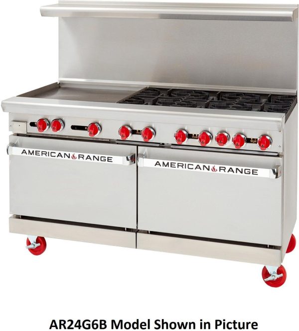 American Range - 60" Stainless Steel Restaurant Range 12" Griddles and 8 Burners With 26.5" 1 Convection Oven and 1 Storage Base - AR-12G-8B-CL-SBR
