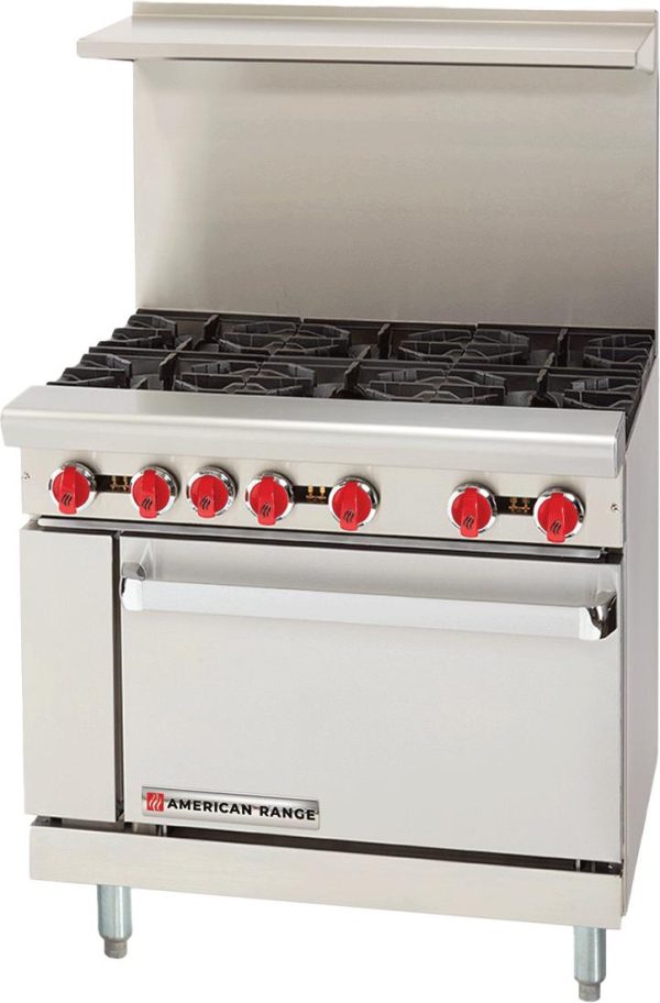 American Range - 36" Restaurant Range With 6 Burners with 26.5" Standard Oven, Stainless Steel - AR-6