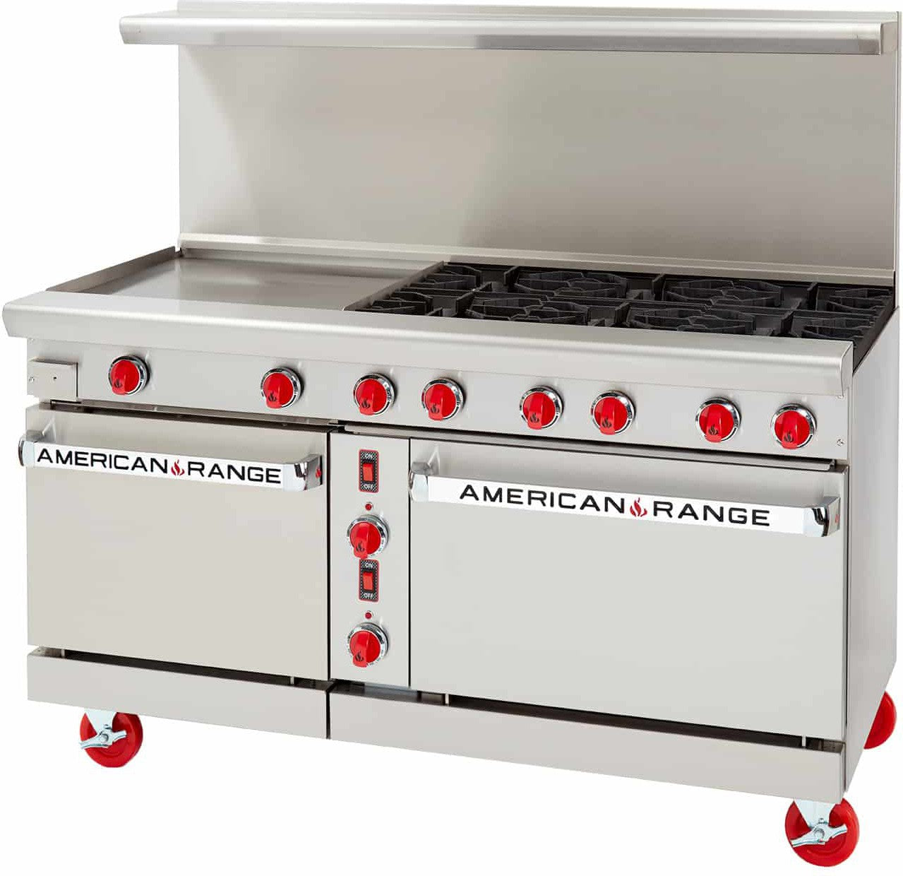 American Range - 60" Stainless Steel Green Flame Range with 24" Griddle on Left, 247,000 BTU - ARGF-24G-6B-CL American Range - 60" Stainless Steel Green Flame Range with 24" Griddle on Left, 247,000 BTU - ARGF-24G-6B-CL
