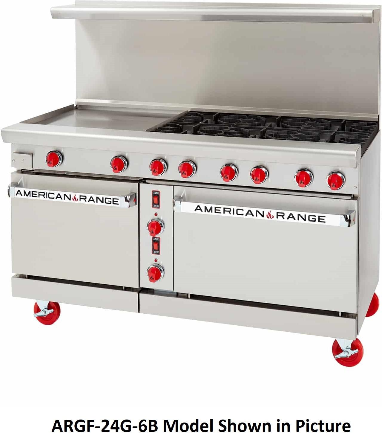 American Range - 72" Stainless Steel Green Flame Range 36" Griddles and 6 Burners With 2 Convection Ovens - ARGF-36G-6B-CC American Range - 72" Stainless Steel Green Flame Range 36" Griddles and 6 Burners With 2 Convection Ovens - ARGF-36G-6B-CC