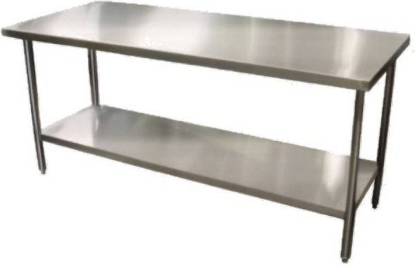 Winholt - 36" x 96" Work Table With 14/304 Stainless Steel Top and Fixed Open Undershelf & (6) Legs With Clad Bullet Feet - DTS-3696-14