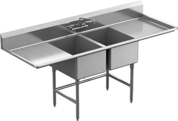 Winholt - 98" X 29.5" 2 Compartment With 2 Drainboards 14 Gauge Stainless Steel Sink - WS2T24242D24-14DP-14GA