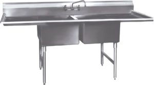 Winholt - 24" x 24" Stainless Steel Two Compartment Sink with 2 24" Drainboard - WS2T24242D24